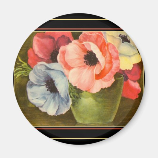 Aimant Anémones vintages dans Vase Vert (Devant)