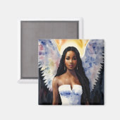 Aimant Ange à peau Brown femme aquarelle art (Recto/Verso)