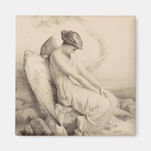 Aimant Ange chrétien assis sur une pierre