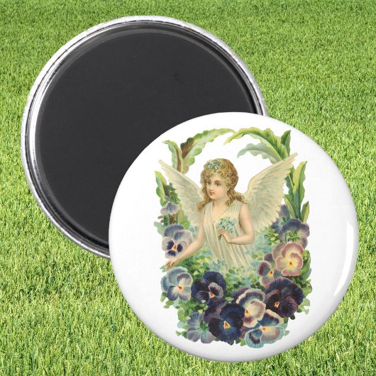 Aimant Ange de Pâques victorien avec Fleurs de Pansy Viol