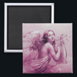 Aimant ANGE JOUER LYRA SUR LES NUAGES roses<br><div class="desc">Peinture artistique et classique à l'aquarelle dans des couleurs violettes roses blanches redessinée à partir du 18ème siècle art italien.</div>