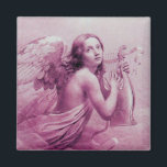 Aimant ANGE JOUER LYRA SUR LES NUAGES roses<br><div class="desc">Peinture artistique et classique à l'aquarelle dans des couleurs violettes roses blanches redessinée à partir du 18ème siècle art italien.</div>