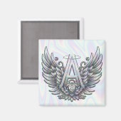 Aimant Angel Alphabet A Initiale Dernière Ailes Halo (Recto/Verso)