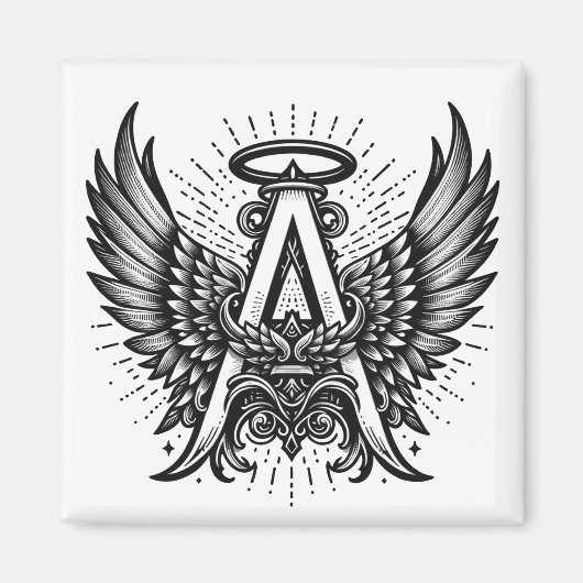 Aimant Angel Alphabet A Initiale Dernière Ailes Halo (Devant)