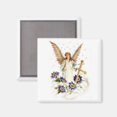 Aimant Angel Avec Croix Et Fleurs Clematis (Recto/Verso)