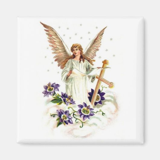 Aimant Angel Avec Croix Et Fleurs Clematis (Devant)