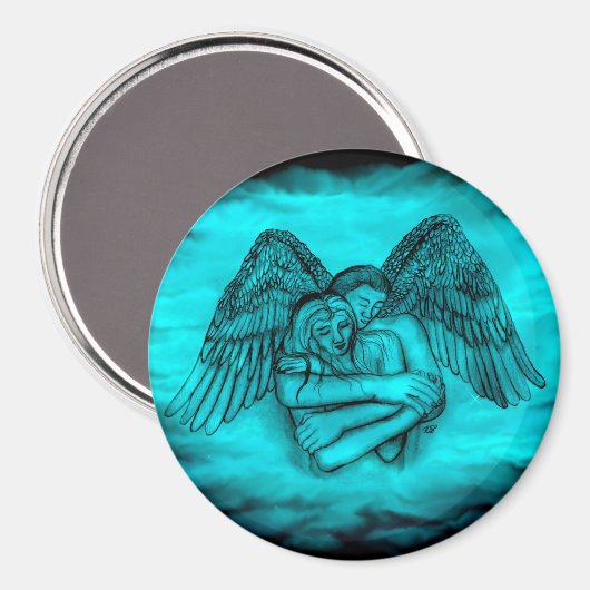 Aimant Angel Eros en amour, design noir et vert (Recto/Verso)