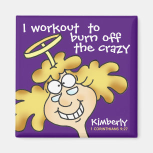 Aimant Angel Midge's Funny Cartoon Fitness Workout Purple