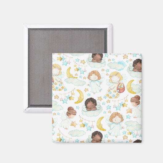 Aimant Anges adorables et étoiles Aquarelle Art (Recto/Verso)