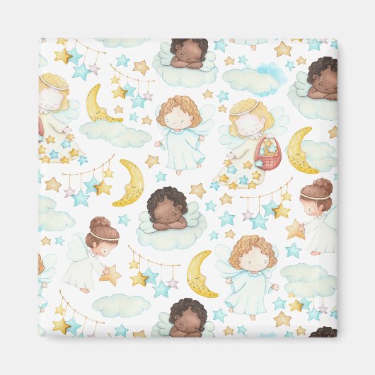 Aimant Anges adorables et étoiles Aquarelle Art (Devant)