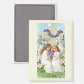 Aimant Anges Mignons Avec Croix Et Fleurs (Recto/Verso)