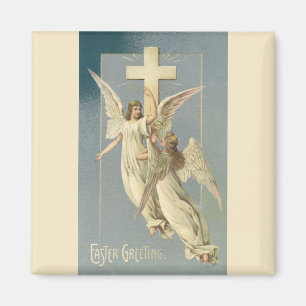 Aimant Anges victoriens avec une croix, Pâques vintage
