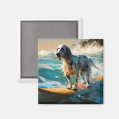 Aimant Anglais Setter Beach Surfing Painting (Recto/Verso)