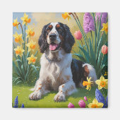 Aimant Anglais Setter Chien Fleurs de printemps Peinture (Devant)