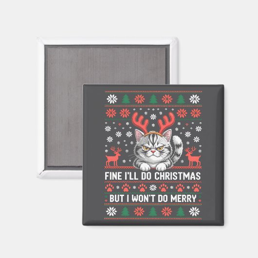 Aimant Angry Antler Cat Funny Xmas Ugly Sweater Long Slee (Recto/Verso)