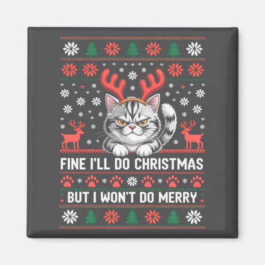Aimant Angry Antler Cat Funny Xmas Ugly Sweater Long Slee (Devant)