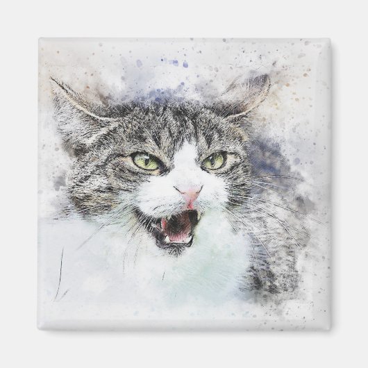 Aimant Angry Kitty | ABSTRAIT | Aquarelle (Devant)