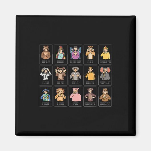 Aimant Animaux ASL Gesture à la main Animaux Sourds Perte (Devant)