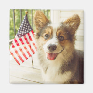 Aimant Animaux de bébés cutest American Flag Corgi