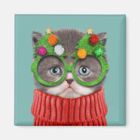 Aimant Animaux de bébés cutest | Chandail de Noël de chat (Devant)