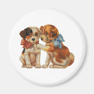 Aimant Animaux de compagnie vintage, chiots d'amour avec 