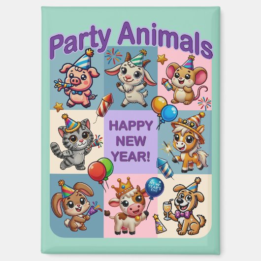 Aimant Animaux de fête "Bonne année" (Recto)