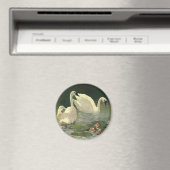 Aimant Animaux sauvages vintages Oiseaux, Cygnes blancs v (In Situ (Lave-vaisselle))