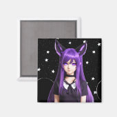 Aimant Anime fille avec cheveux et yeux pourpres (Recto/Verso)