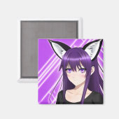 Aimant Anime fille avec cheveux et yeux pourpres (Recto/Verso)