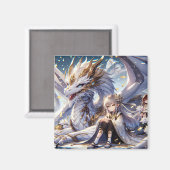 Aimant Anime Girl et Dragon blanc et or (Recto/Verso)