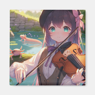Aimant Anime Girl Jouer le violon et les Axolotls
