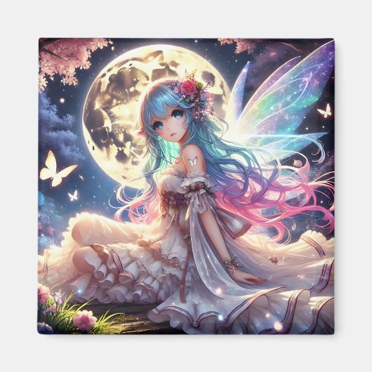 Aimant Anime Girl Moon Fairy Princesse dans le jardin (Devant)