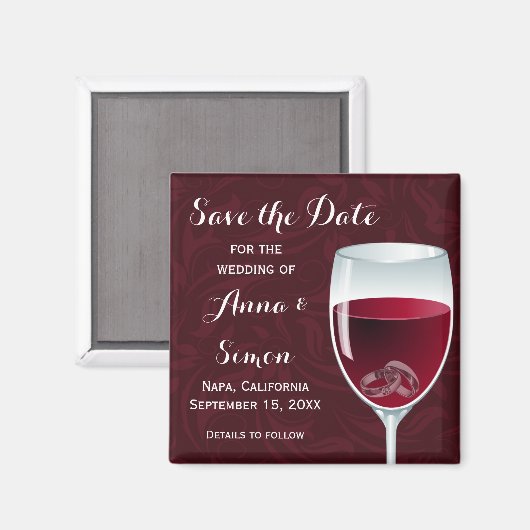 Aimant Anneaux en Verre de Vin Mariage Enregistrer la dat (Recto/Verso)
