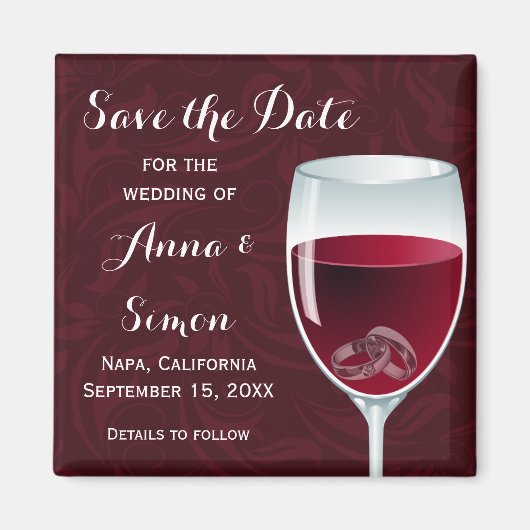 Aimant Anneaux en Verre de Vin Mariage Enregistrer la dat (Devant)