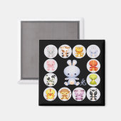 Aimant Année chinoise du zodiaque du lapin (Recto/Verso)