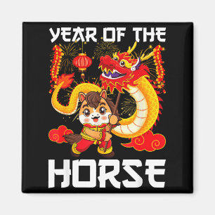 Aimant Année du Cheval Danse du Dragon Chinois Nouvel An