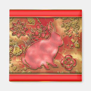 Aimant Année rouge or du lapin 2023 Nouvel An chinois