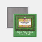 Aimant Année scolaire des enfants verts avec photo (Recto/Verso)