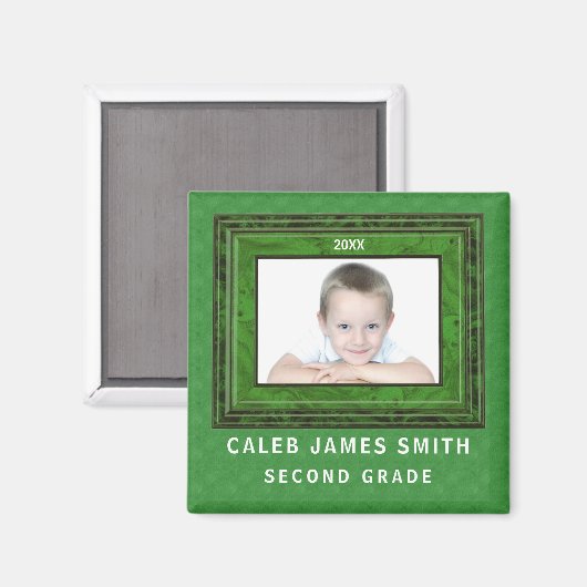 Aimant Année scolaire photo avec nom en vert (Recto/Verso)