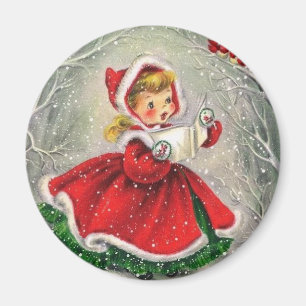 Aimant Années 1950 Vintage Christmas Girl In Dress