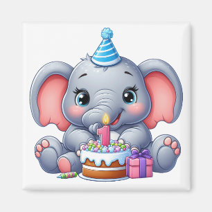 Aimant Anniversaire 1 an Éléphant Bébé