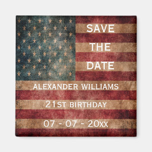 Aimant Anniversaire 21 ans Vintage Grunge USA Stars & Str
