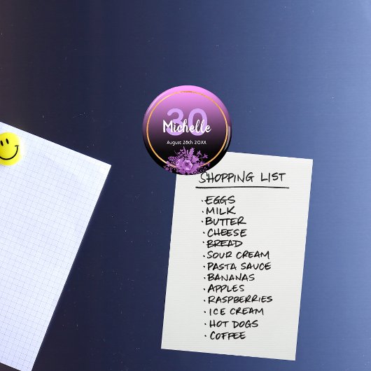 Aimant anniversaire 30 ans violet noir or save the date