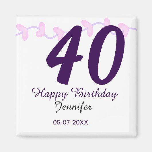 Aimant anniversaire 40 ans ajouter nom date année épingle (Devant)