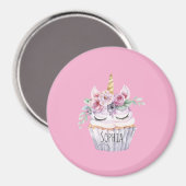 Aimant Anniversaire Cupcake Fleur Licorne Rose (Recto/Verso)