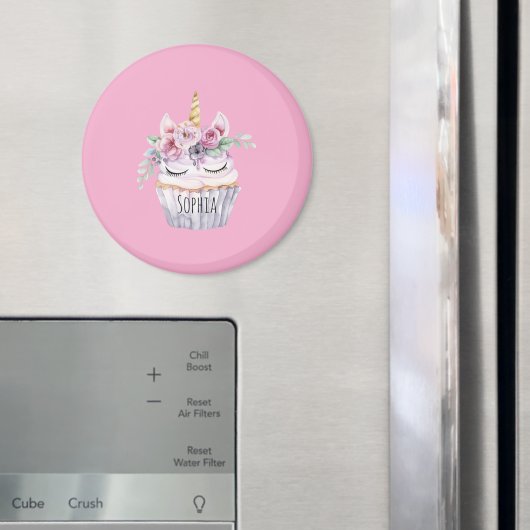 Aimant Anniversaire Cupcake Fleur Licorne Rose (In situ (réfrigérateur))