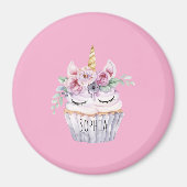 Aimant Anniversaire Cupcake Fleur Licorne Rose (Devant)