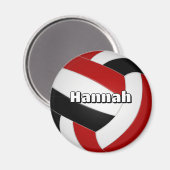 Aimant anniversaire de enfant de volley-ball noir rouge (Recto/Verso)