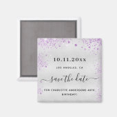 Aimant Anniversaire de fête argent violet parties scintil (Recto/Verso)