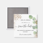 Aimant Anniversaire de fête eucalyptus or enregistrer la  (Recto/Verso)